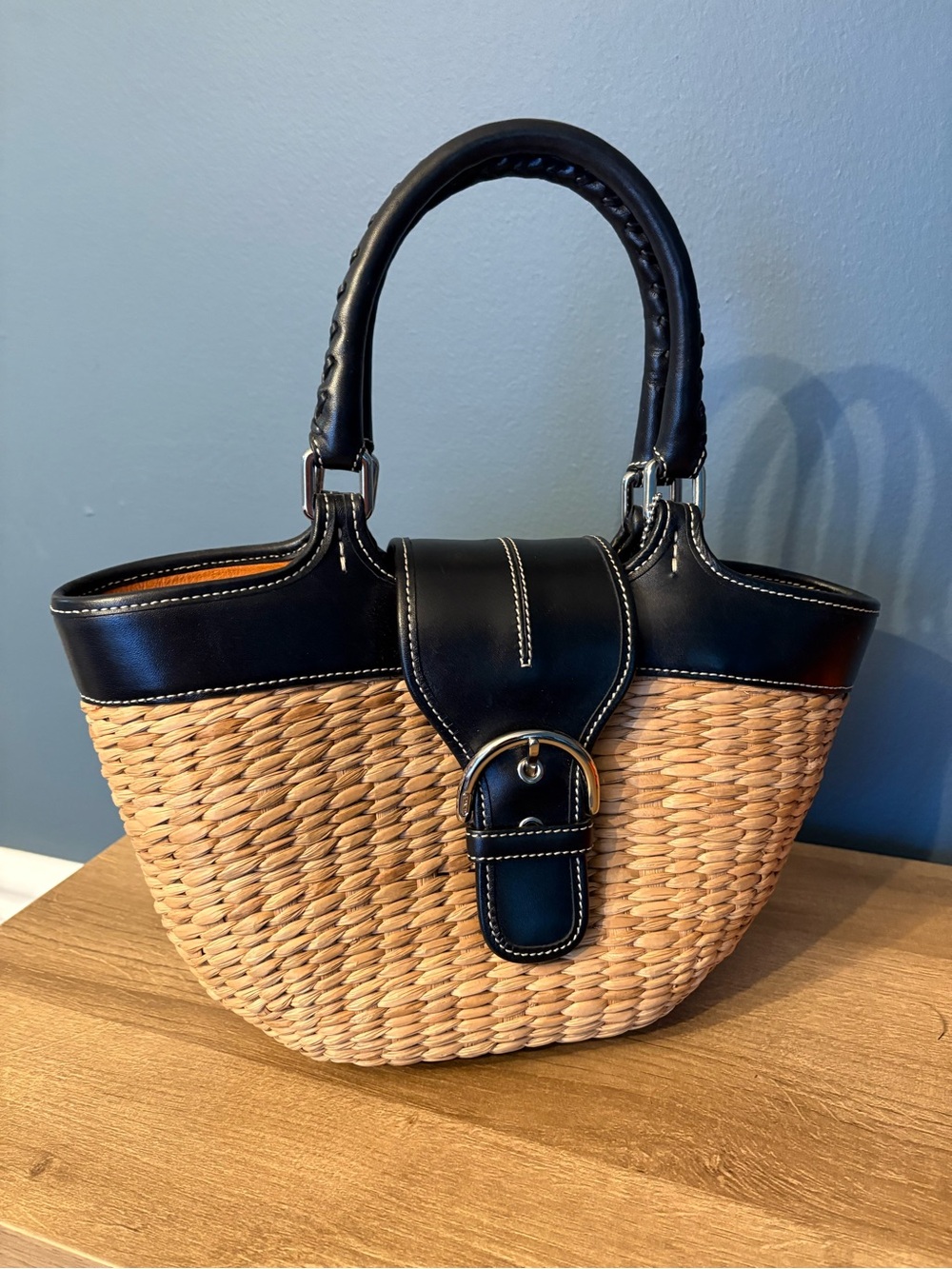 Coach Vintage Black Trim Woven Basket Bag -Like New